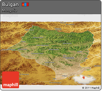 Satellite Panoramic Map of Bulgan, physical outside