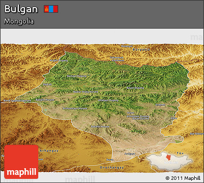 Satellite Panoramic Map of Bulgan, physical outside