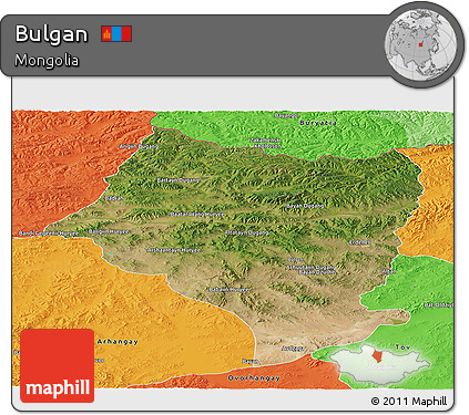 Satellite Panoramic Map of Bulgan, political outside