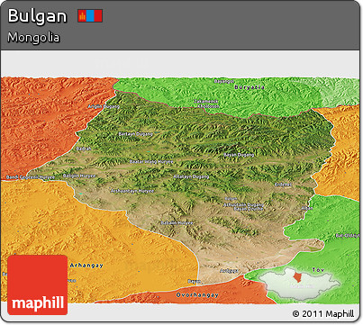 Satellite Panoramic Map of Bulgan, political outside