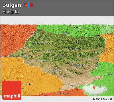 Satellite Panoramic Map of Bulgan, political outside