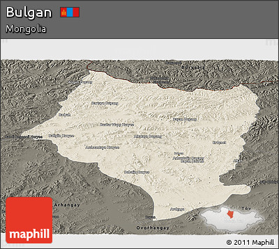 Shaded Relief Panoramic Map of Bulgan, darken