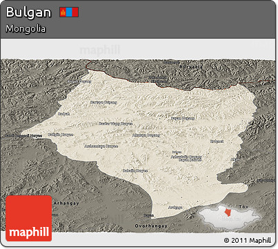 Shaded Relief Panoramic Map of Bulgan, darken