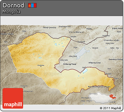 Physical 3D Map of Dornod, semi-desaturated