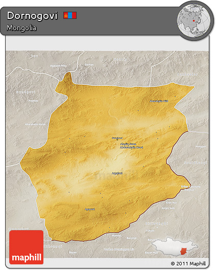 Physical 3D Map of Dornogovi, lighten, semi-desaturated