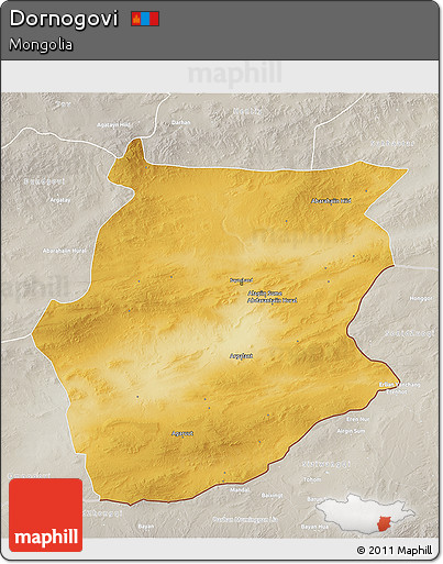 Physical 3D Map of Dornogovi, lighten, semi-desaturated