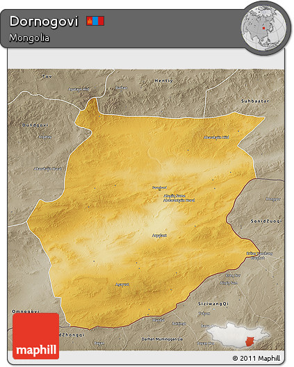 Physical 3D Map of Dornogovi, semi-desaturated