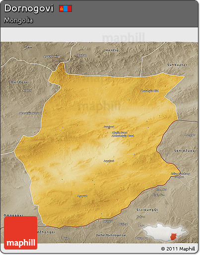 Physical 3D Map of Dornogovi, semi-desaturated