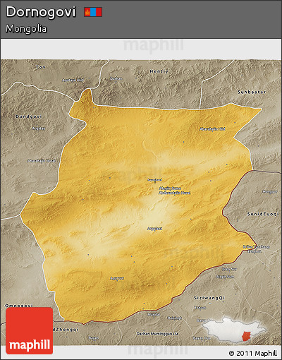 Physical 3D Map of Dornogovi, semi-desaturated