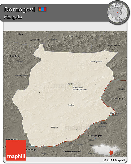 Shaded Relief 3D Map of Dornogovi, darken