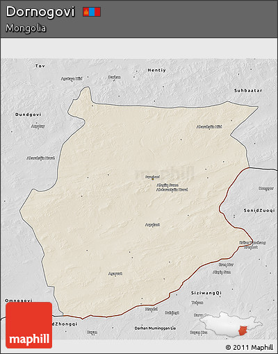 Shaded Relief 3D Map of Dornogovi, desaturated