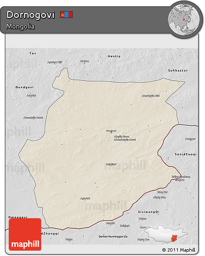 Shaded Relief 3D Map of Dornogovi, desaturated
