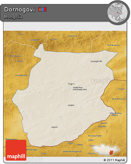 Shaded Relief 3D Map of Dornogovi, physical outside