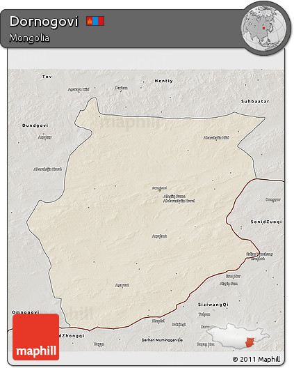 Shaded Relief 3D Map of Dornogovi, semi-desaturated