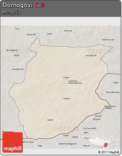 Shaded Relief 3D Map of Dornogovi, semi-desaturated