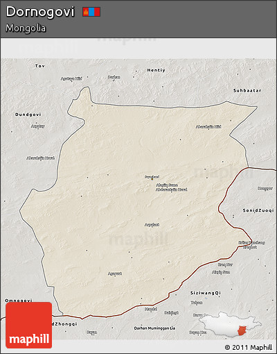 Shaded Relief 3D Map of Dornogovi, semi-desaturated