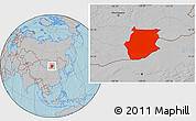 Gray Location Map of Dornogovi, hill shading