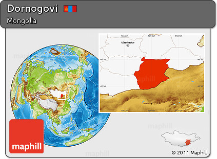 Physical Location Map of Dornogovi, highlighted country
