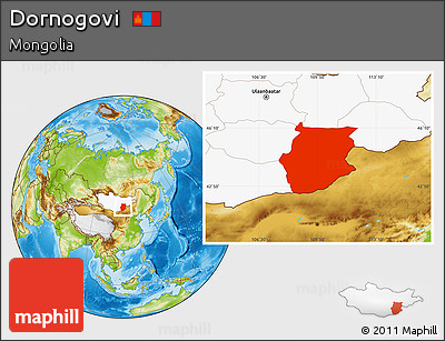 Physical Location Map of Dornogovi, highlighted country