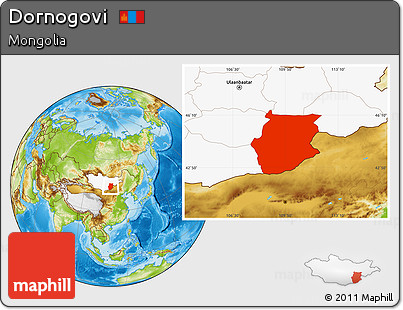 Physical Location Map of Dornogovi, highlighted country