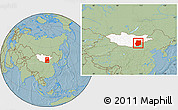 Savanna Style Location Map of Dornogovi, highlighted country, within the entire country, hill shading