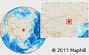 Shaded Relief Location Map of Dornogovi, within the entire country