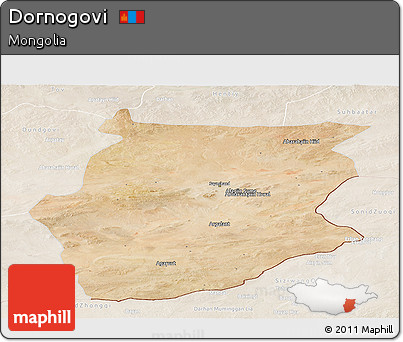Satellite Panoramic Map of Dornogovi, lighten