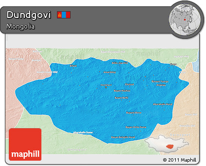 Political 3D Map of Dundgovi, lighten