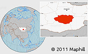 Gray Location Map of Dundgovi, highlighted country, hill shading