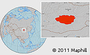Gray Location Map of Dundgovi, hill shading