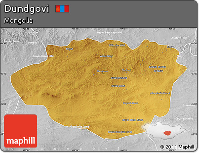 Physical Map of Dundgovi, lighten, desaturated