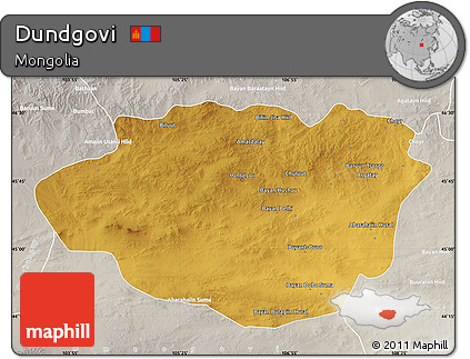 Physical Map of Dundgovi, lighten, semi-desaturated