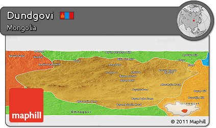 Physical Panoramic Map of Dundgovi, political outside