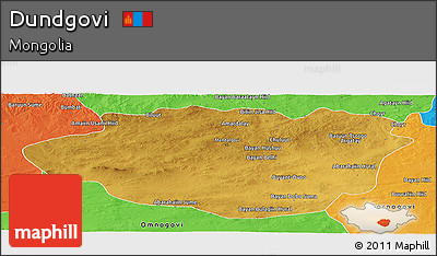 Physical Panoramic Map of Dundgovi, political outside