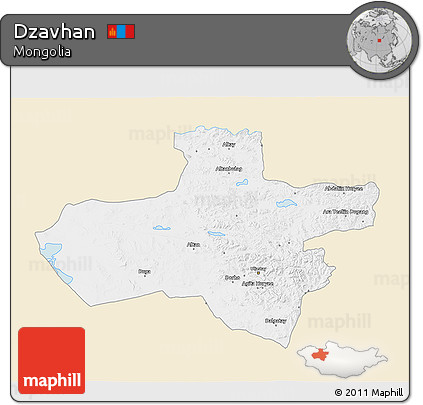 Classic Style 3D Map of Dzavhan, single color outside