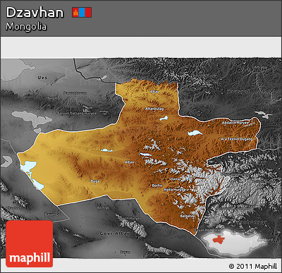 Physical 3D Map of Dzavhan, darken, desaturated