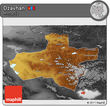 Physical 3D Map of Dzavhan, darken, desaturated
