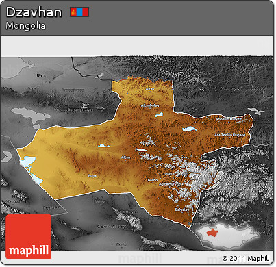 Physical 3D Map of Dzavhan, darken, desaturated
