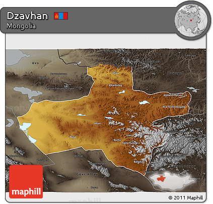 Physical 3D Map of Dzavhan, darken, semi-desaturated