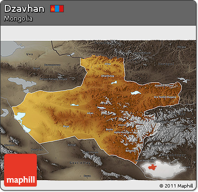 Physical 3D Map of Dzavhan, darken, semi-desaturated