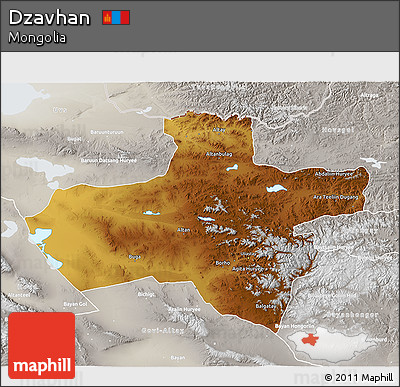 Physical 3D Map of Dzavhan, lighten, semi-desaturated