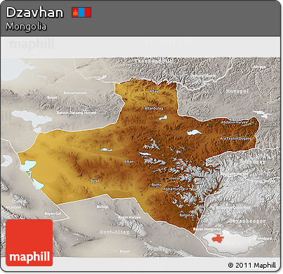 Physical 3D Map of Dzavhan, lighten, semi-desaturated