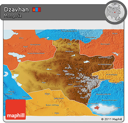 Physical 3D Map of Dzavhan, political outside