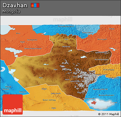 Physical 3D Map of Dzavhan, political outside