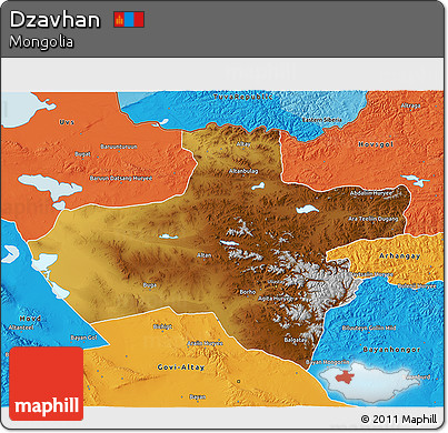 Physical 3D Map of Dzavhan, political outside