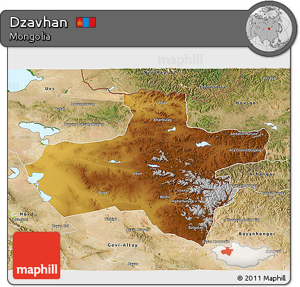 Physical 3D Map of Dzavhan, satellite outside