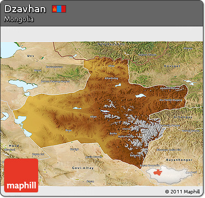 Physical 3D Map of Dzavhan, satellite outside