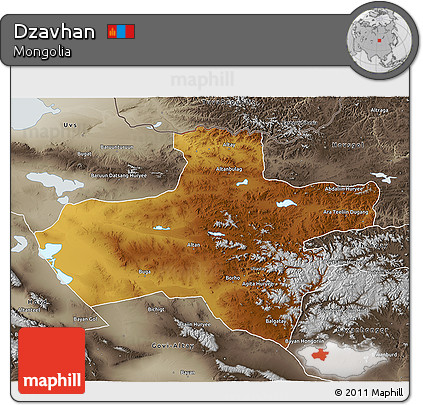 Physical 3D Map of Dzavhan, semi-desaturated