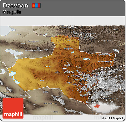 Physical 3D Map of Dzavhan, semi-desaturated