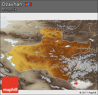 Physical 3D Map of Dzavhan, semi-desaturated